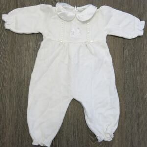 Vintage Sears Baby Knit One Piece Sweater Romper Size 6-9 Months White Ribbon